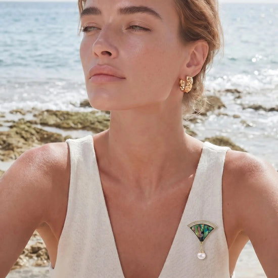 Iridescent Fan Pearl Brooch Faith In the Fire
