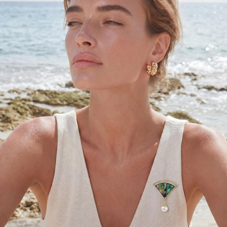 Iridescent Fan Pearl Brooch Faith In the Fire