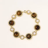 Gold-plated link bracelet with alternating brown tiger&