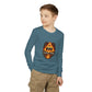 Youth Long Sleeve Tee — "Faith on Fire" Christian Flame Graphic (We Didn’t Bow)